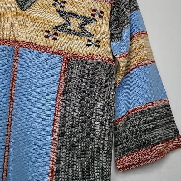 Daddy's Money 3/4 Wide Sleeve V Neck Aztec Print Vtg 70s Sweater Size Large - Picture 6 of 8
